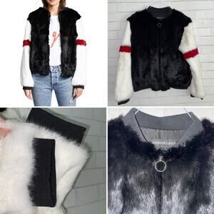 $495 Adrienne Landau Rabbit Fur Bomber Jacket EUC SMALL